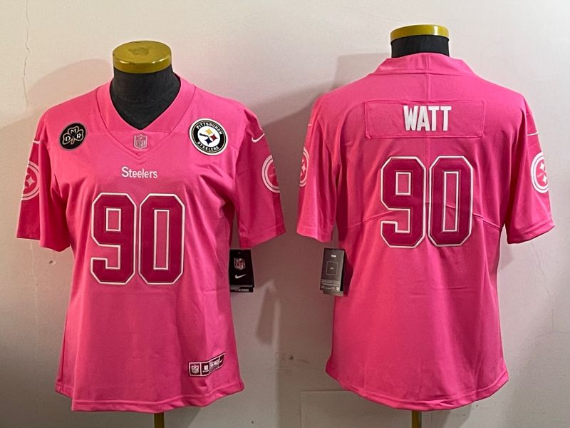 Youth Pittsburgh Steelers #90 Watt Pink 2024 Nike Vapor Limited NFL Jersey style 4